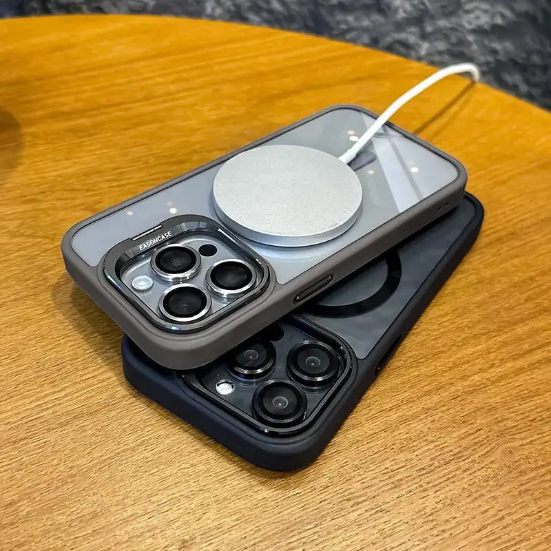 Luxury Magnetic Shockproof Phone Case for Iphone 15 14 13 12 11 16 Pro Max 16 plus 16E Funda Stand Glass Lens Protection Cover