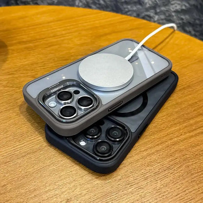 Luxury Magnetic Shockproof Phone Case for Iphone 15 14 13 12 11 16 Pro Max 16 plus 16E Funda Stand Glass Lens Protection Cover