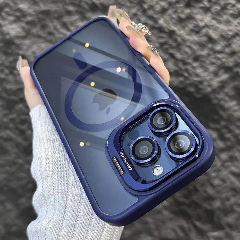 Luxury Magnetic Shockproof Phone Case for Iphone 15 14 13 12 11 16 Pro Max 16 plus 16E Funda Stand Glass Lens Protection Cover